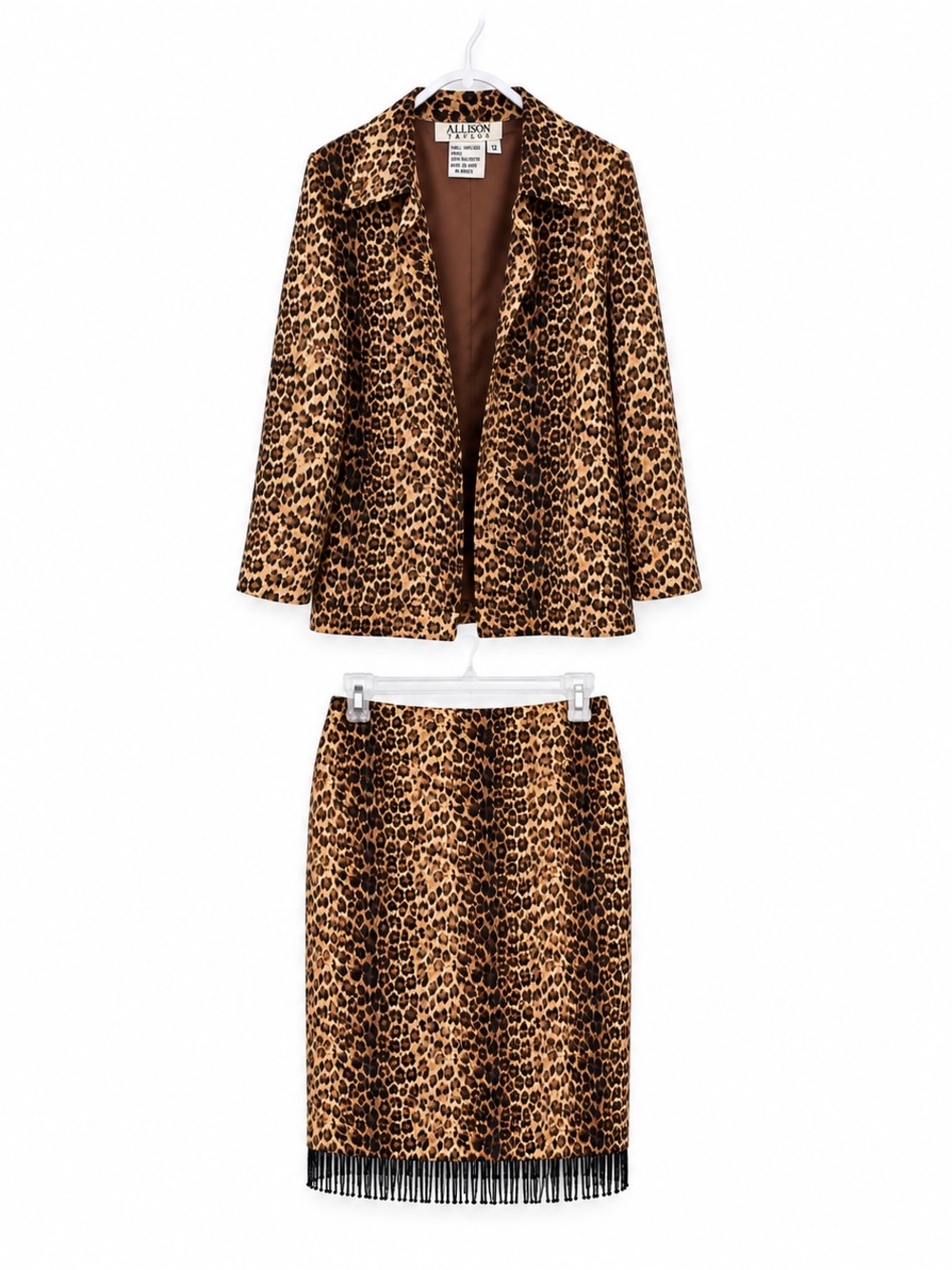 Allison Taylor Leopard Print 100% Silk Skirt Suit Set
